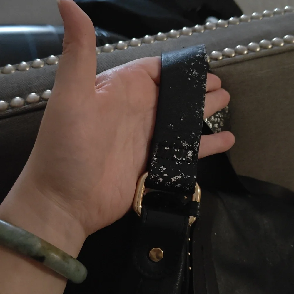 A. Bellucci Studded Italian Leather Satchel Flap Hobo Shoulder Bag - Picture 5 of 7